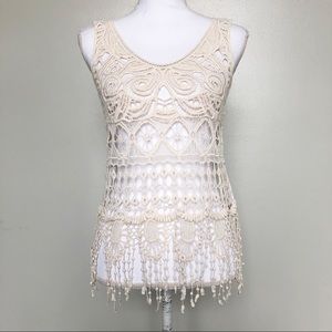 Lovely 153 • Ivory Crochet Boho Fringe Top